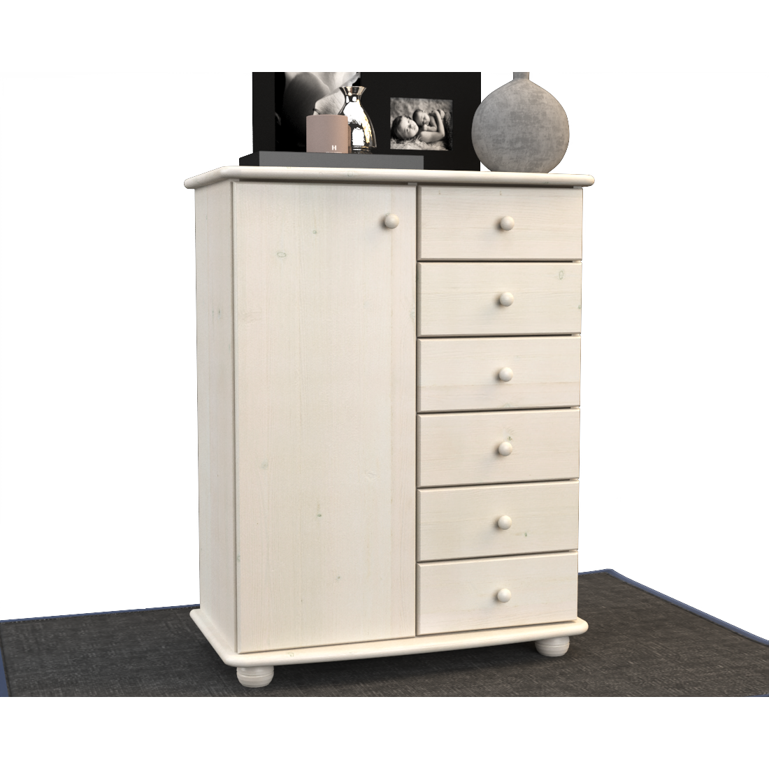 Anika Kommode Sideboard | Anrichte | 6-Schubladen | 1-Türig | 100% Bio Kiefer Massivholz