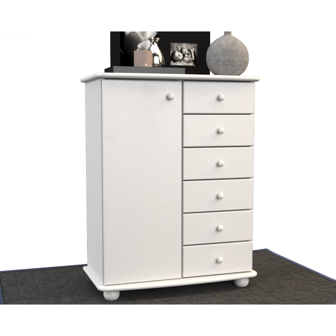 Anika Kommode Sideboard | Anrichte | 6-Schubladen | 1-Türig | 100% Bio Kiefer Massivholz