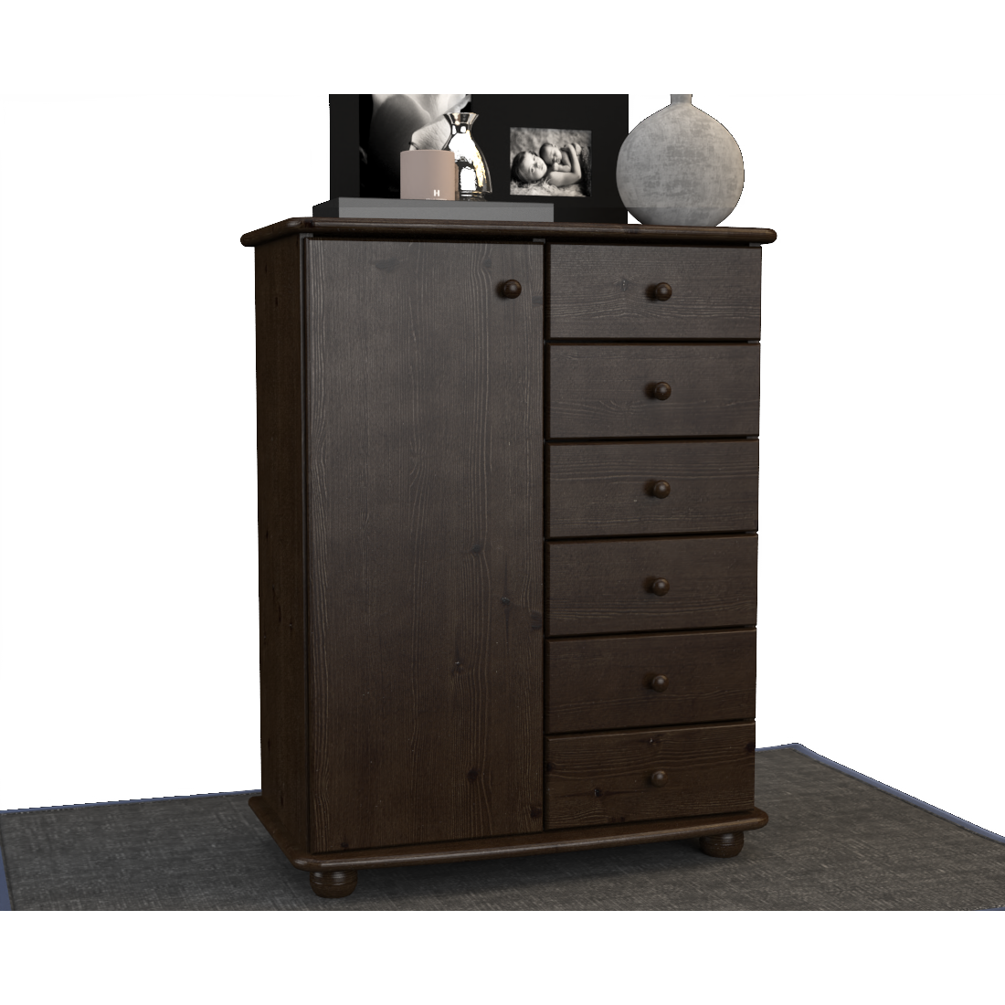 Anika Kommode Sideboard | Anrichte | 6-Schubladen | 1-Türig | 100% Bio Kiefer Massivholz