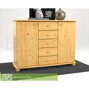 Anika Kommode Sideboard | Anrichte | 2-Türig | 5-Schubladen | 100% Bio Kiefer Massivholz