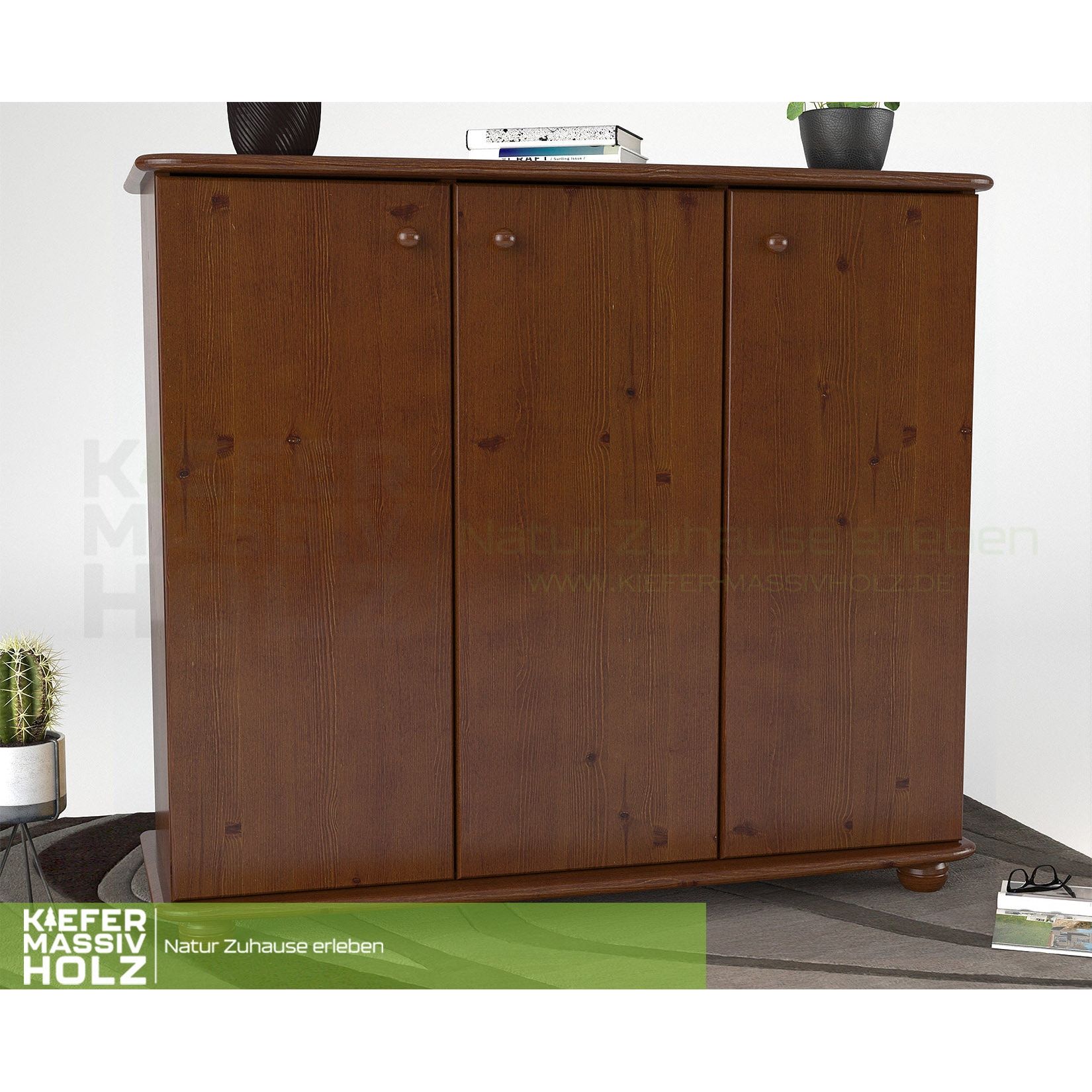 Anika Kommode Sideboard 93er | Anrichte | 3-Türig mit Regalfächer | 100% Bio Kiefer Massivholz