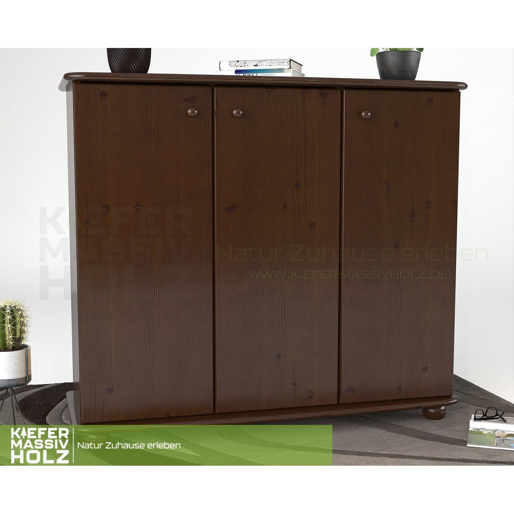 Anika Kommode Sideboard 93er | Anrichte | 3-Türig mit Regalfächer | 100% Bio Kiefer Massivholz