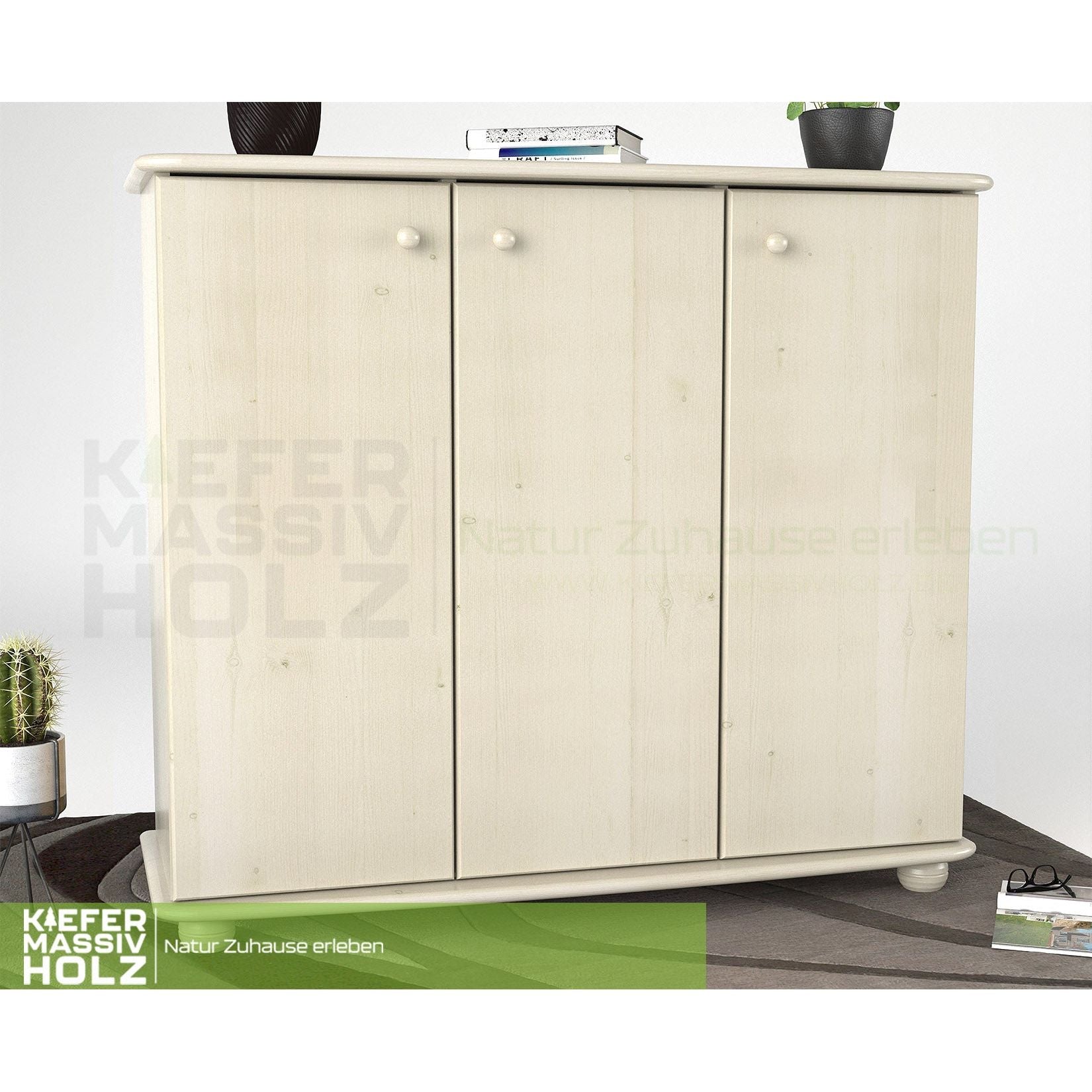 Anika Kommode Sideboard 93er | Anrichte | 3-Türig mit Regalfächer | 100% Bio Kiefer Massivholz