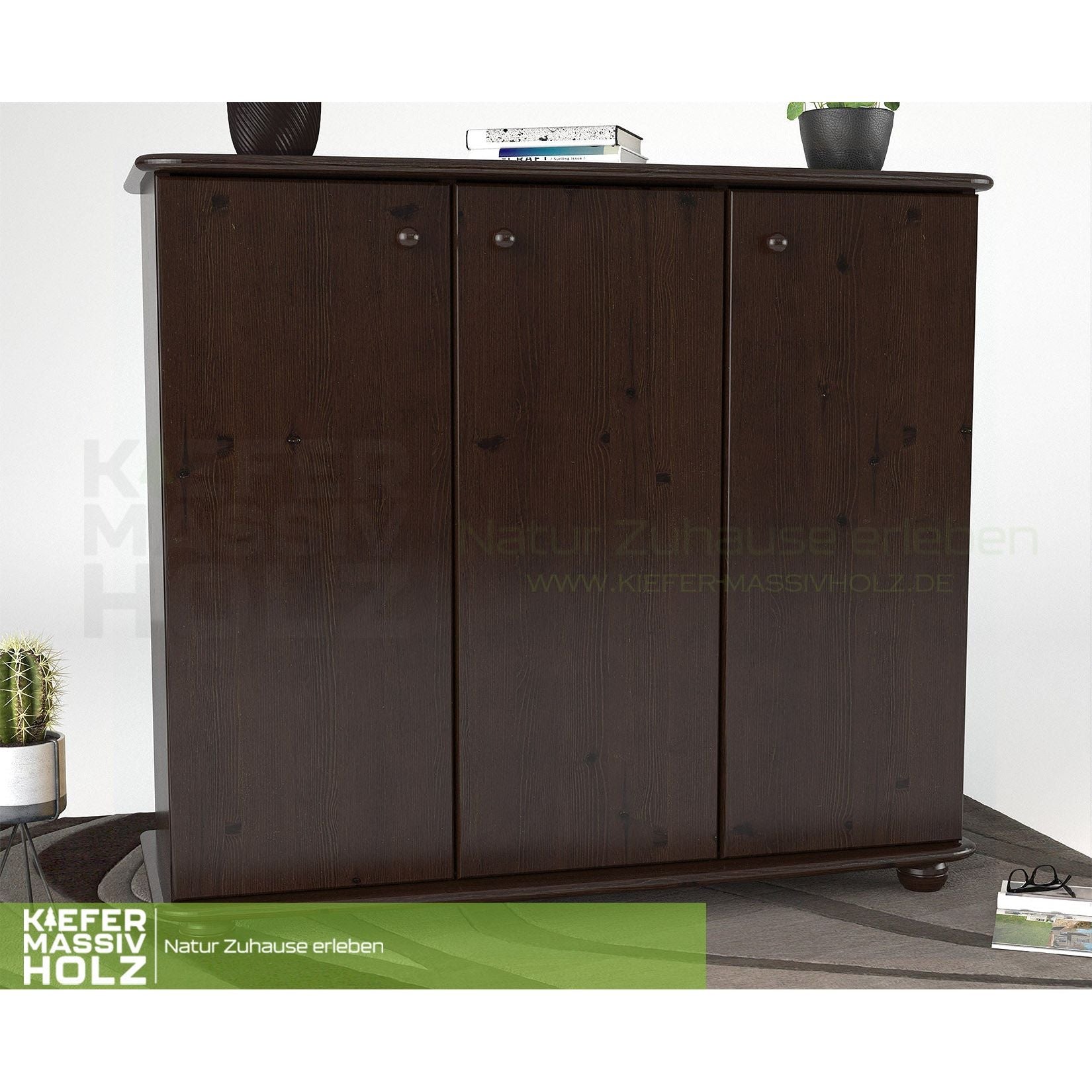 Anika Kommode Sideboard 93er | Anrichte | 3-Türig mit Regalfächer | 100% Bio Kiefer Massivholz