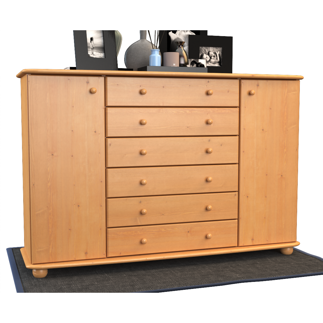 Anika Kommode XL Sideboard | Anrichte | 2-Türig | 6-Schubladen | 100% Bio Kiefer Massivholz