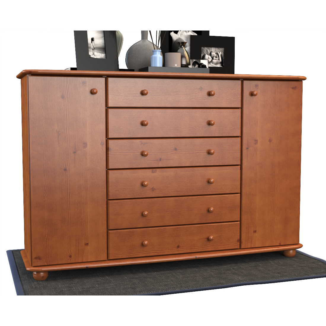 Anika Kommode XL Sideboard | Anrichte | 2-Türig | 6-Schubladen | 100% Bio Kiefer Massivholz