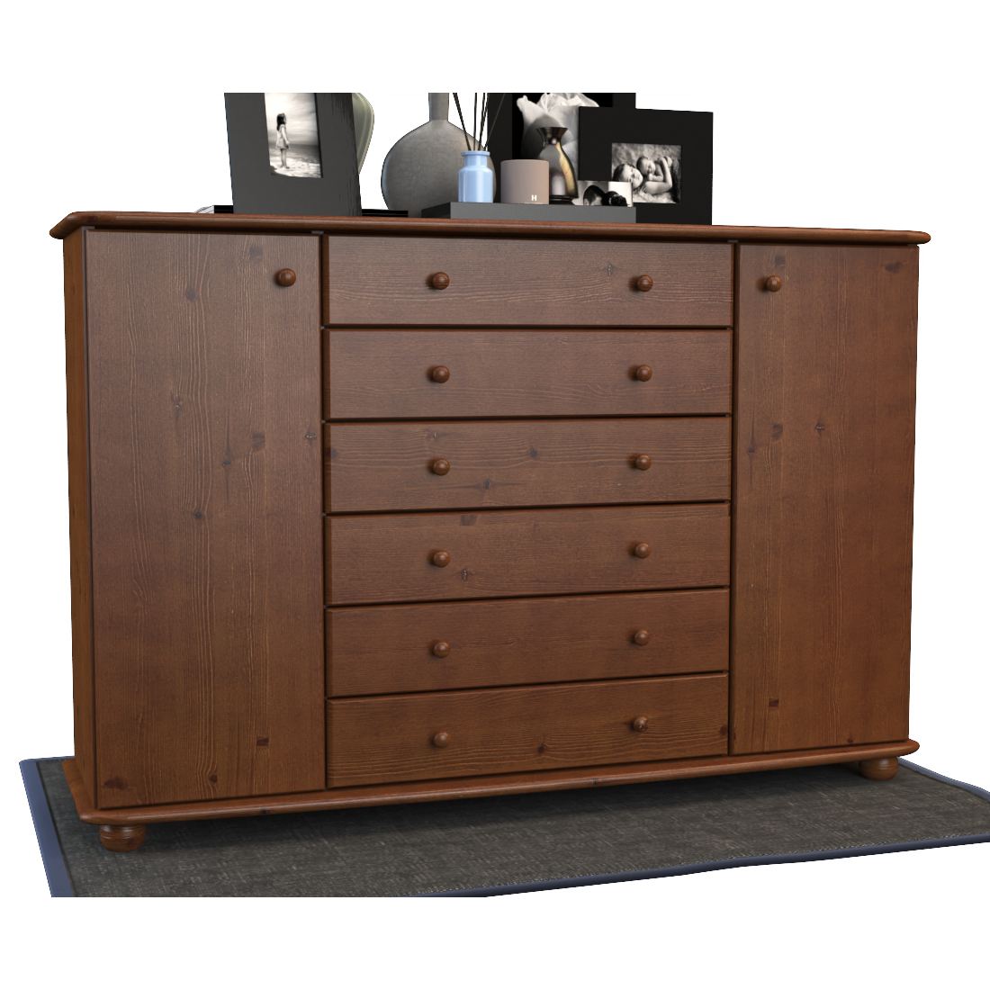 Anika Kommode XL Sideboard | Anrichte | 2-Türig | 6-Schubladen | 100% Bio Kiefer Massivholz