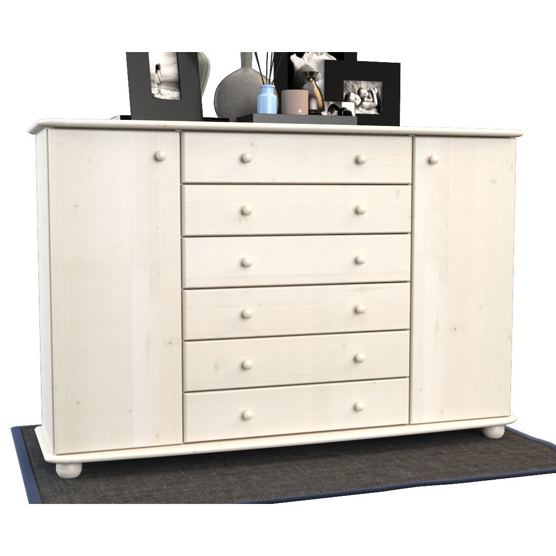 Anika Kommode XL Sideboard | Anrichte | 2-Türig | 6-Schubladen | 100% Bio Kiefer Massivholz