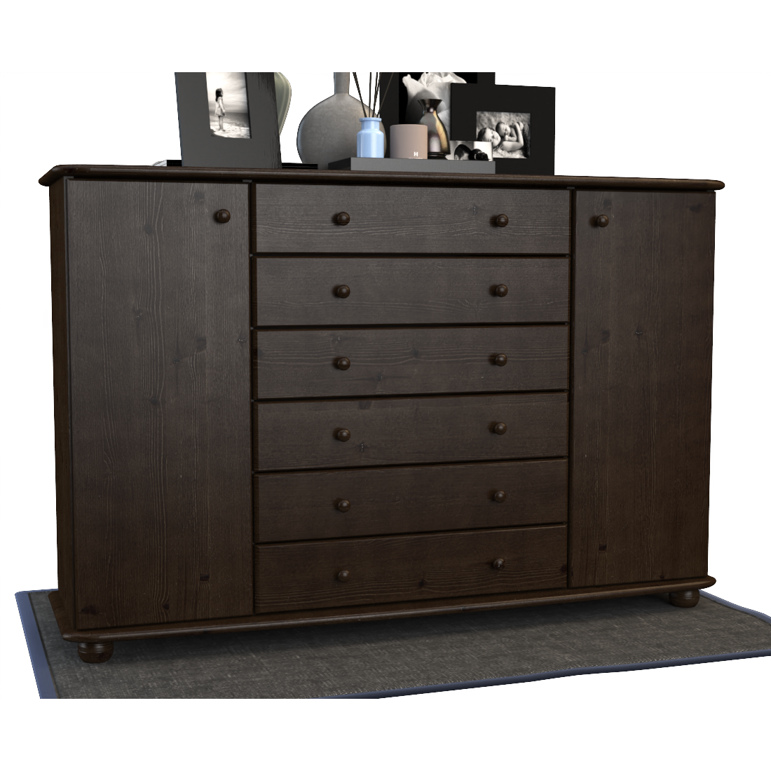 Anika Kommode XL Sideboard | Anrichte | 2-Türig | 6-Schubladen | 100% Bio Kiefer Massivholz