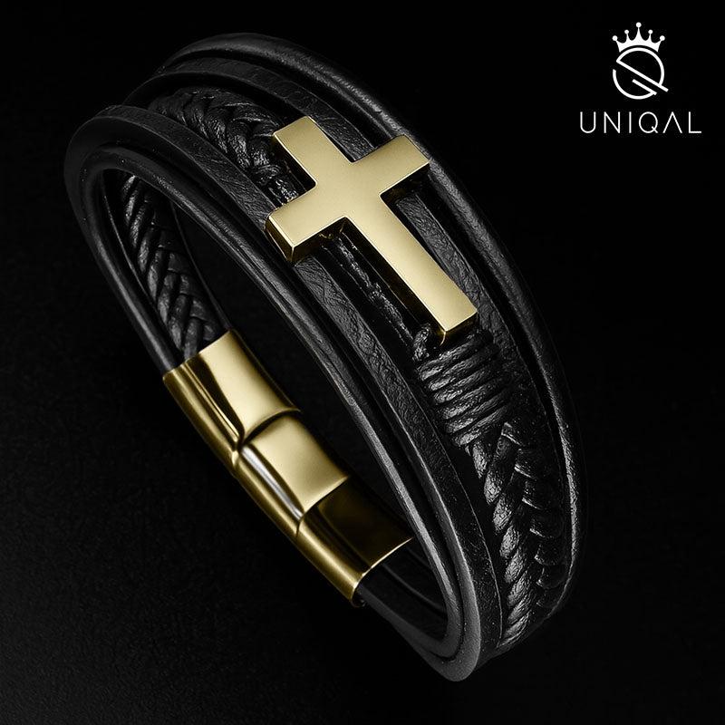 GOLD HEAVEN Lederarmband Unisex Herren Gravierbar Echtes Rindsleder Edelstahl Größen 19 21 23 cm Gratis