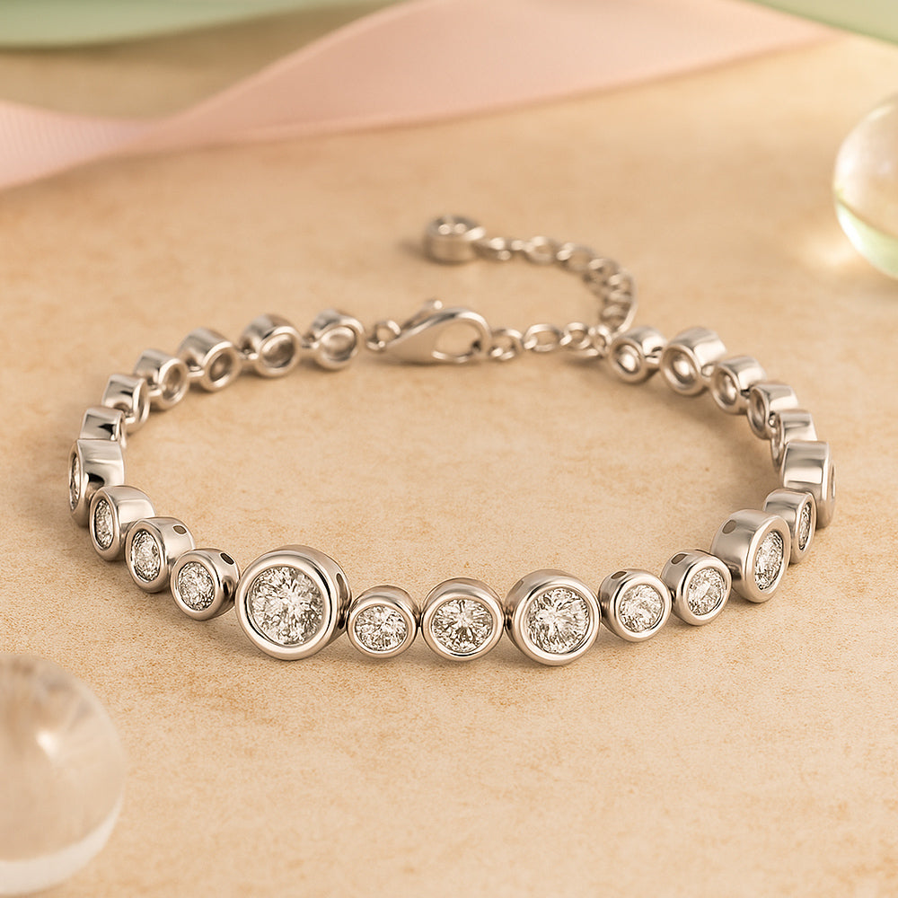 Armband aus 925er Sterling-Silber, Gliederarmband mit halbierten Zirkonia Kugeln