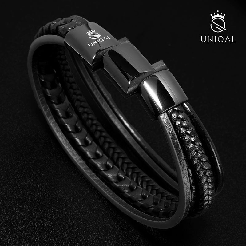 Armara Black Unisex Echt Leder Armband Schwarz 19 21 23 cm Gravierbar Inklusive Gratis Luxus Etui