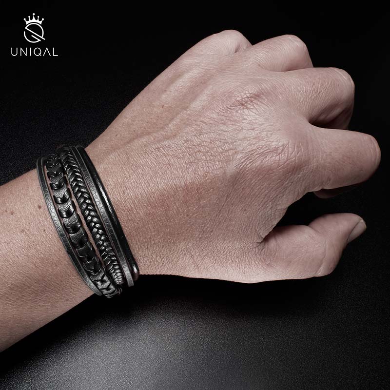 Armara Black Unisex Echt Leder Armband Schwarz 19 21 23 cm Gravierbar Inklusive Gratis Luxus Etui
