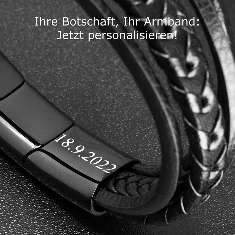 Armara Black Unisex Echt Leder Armband Schwarz 19 21 23 cm Gravierbar Inklusive Gratis Luxus Etui