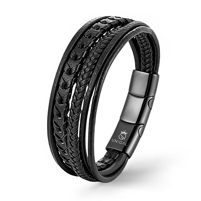 Armara Black Unisex Echt Leder Armband Schwarz 19 21 23 cm Gravierbar Inklusive Gratis Luxus Etui