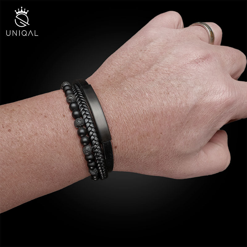 Jadore Lava Lederarmband Mit Lavasteinen Unisex Verstellbar 19 21 23 cm Inklusive Luxus Etui Gravur Innen Außen