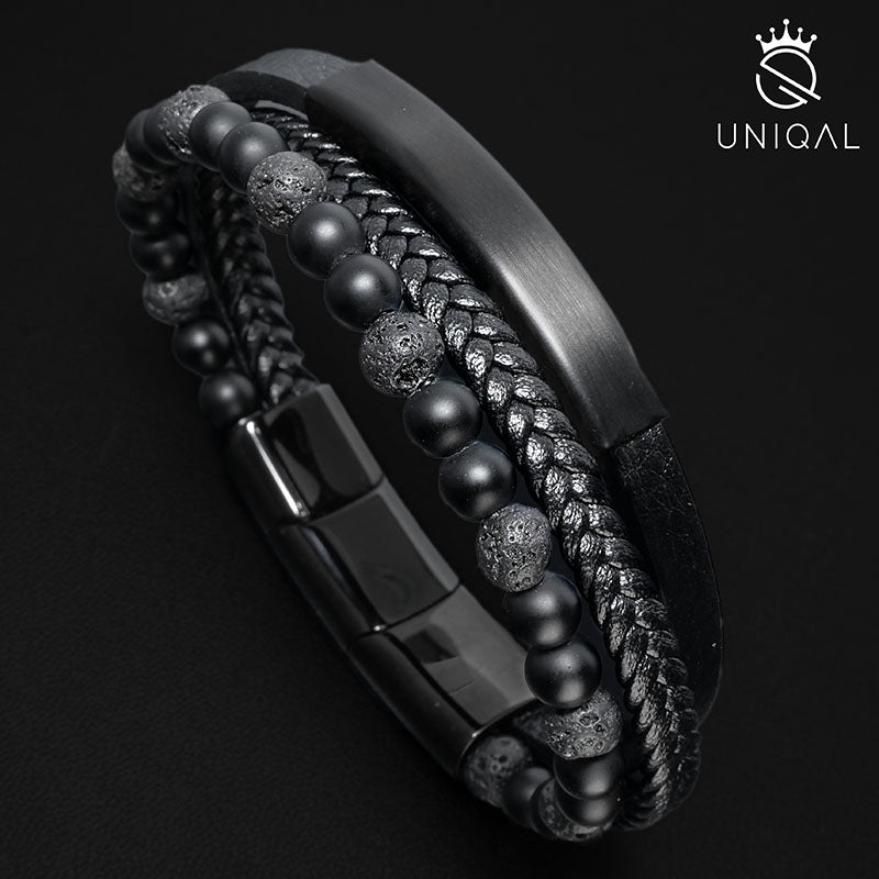 Jadore Lava Lederarmband Mit Lavasteinen Unisex Verstellbar 19 21 23 cm Inklusive Luxus Etui Gravur Innen Außen