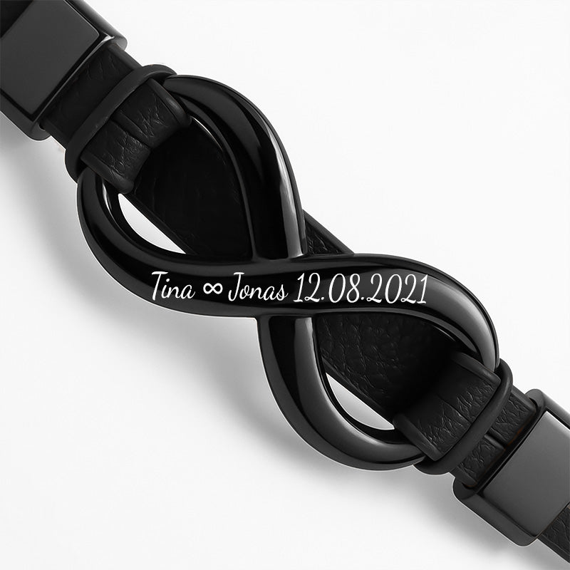 Infinity Black Lederarmband Echtes Rindsleder Unisex Mit Edelstahl Besatz Gravur Möglich Gratis Etui 19 21 23 cm