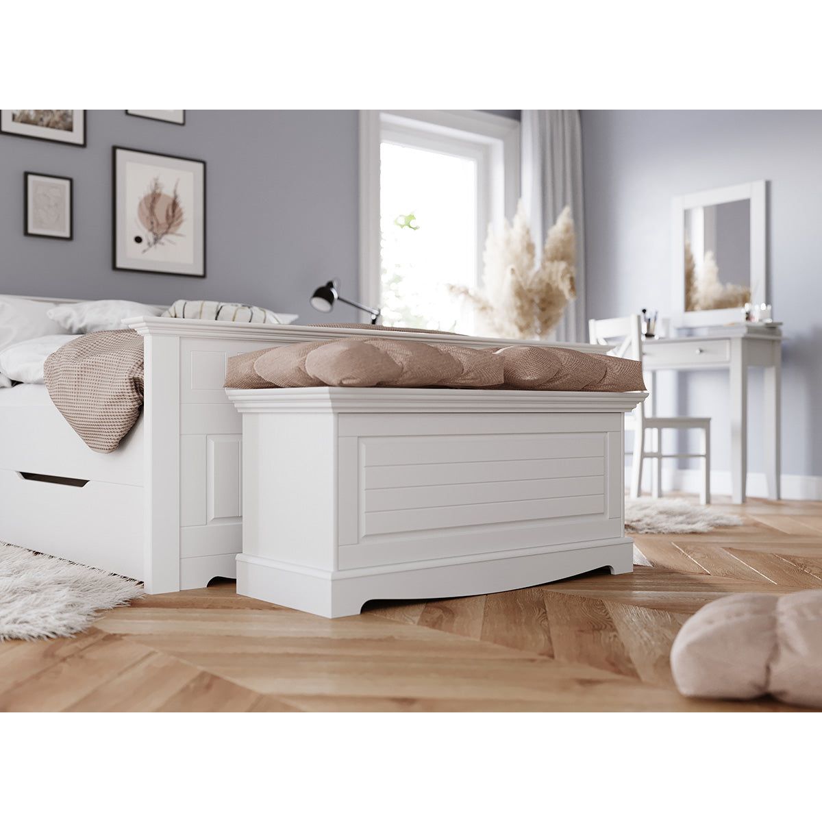 Bologna Elegante Massivholz Kieferbett 90-180cm | Farbe weiß