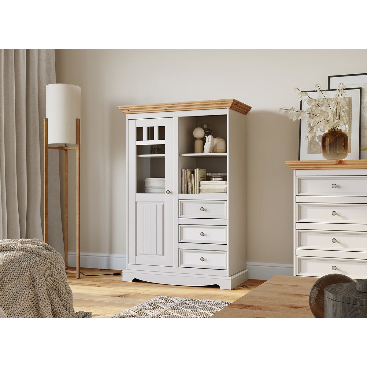 Bologna Elegante Massivholz Kiefer 5 Schubladen Kommode | Farbe Weiß - Kiefer