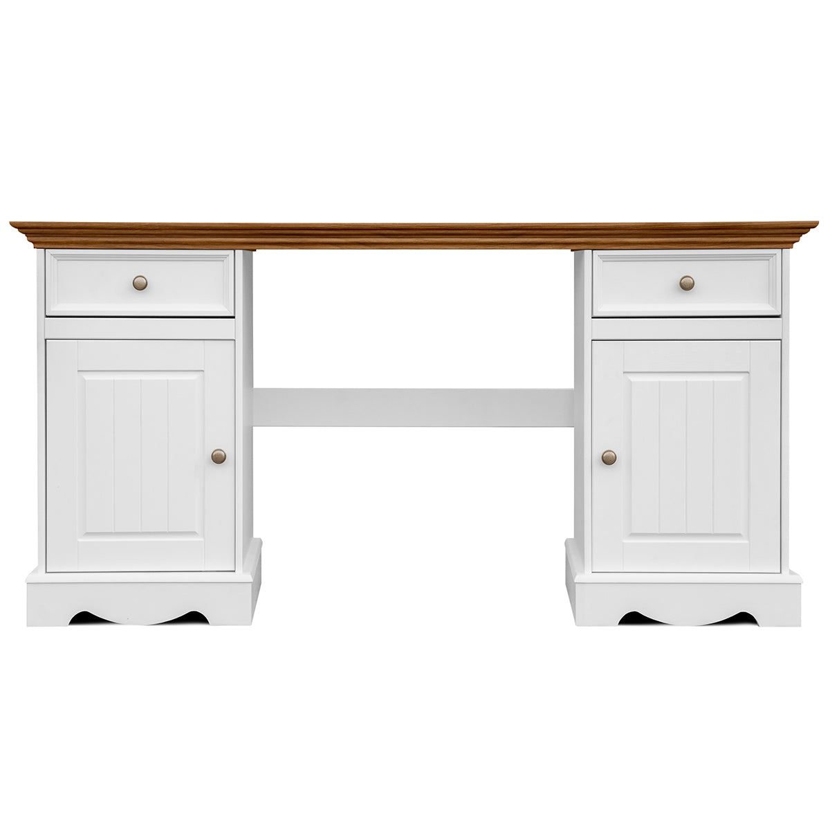 Bologna Elegante Massivholz Kiefer Schreibtisch | Farbe Weiß - Eiche