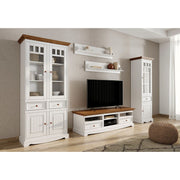 Bologna Elegante Massivholz Kiefer Vitrine 2D | Farbe Weiss - Eiche