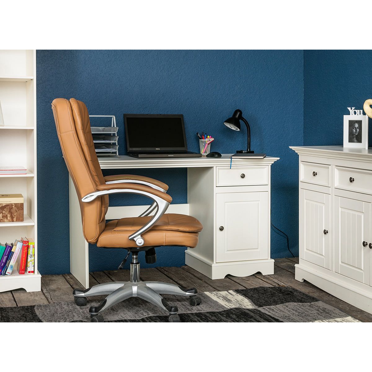 Bologna Elegante Massivholz Kiefer Schreibtisch 1-Türig | Farbe weiß