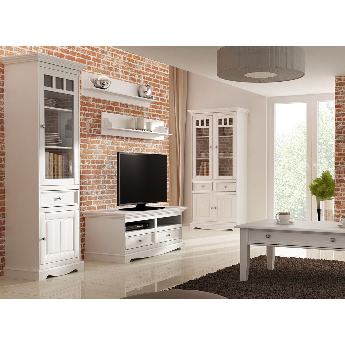 Bologna Elegante Massivholz Kiefer Couchtisch | Farbe weiß