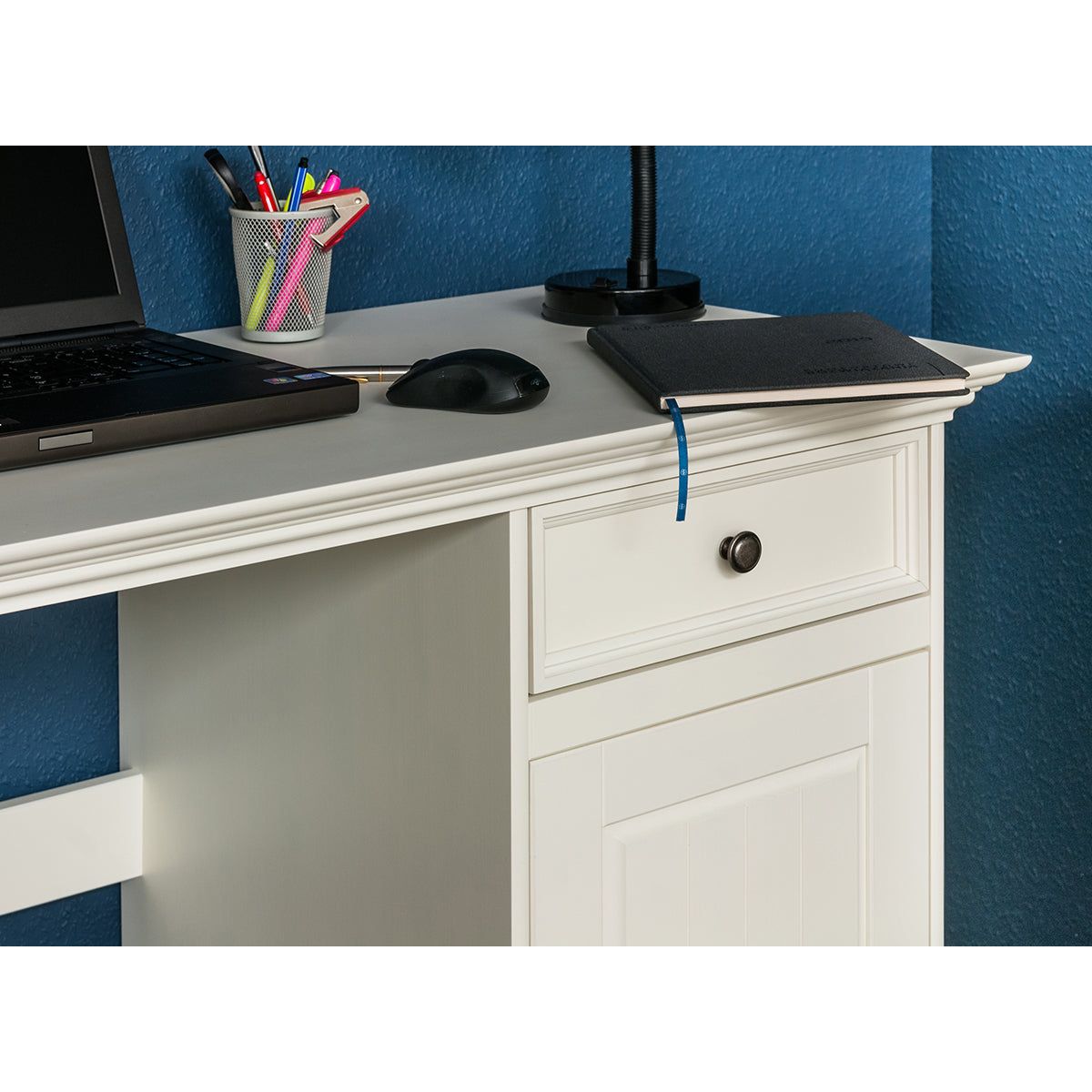 Bologna Elegante Massivholz Kiefer Schreibtisch 1-Türig | Farbe weiß