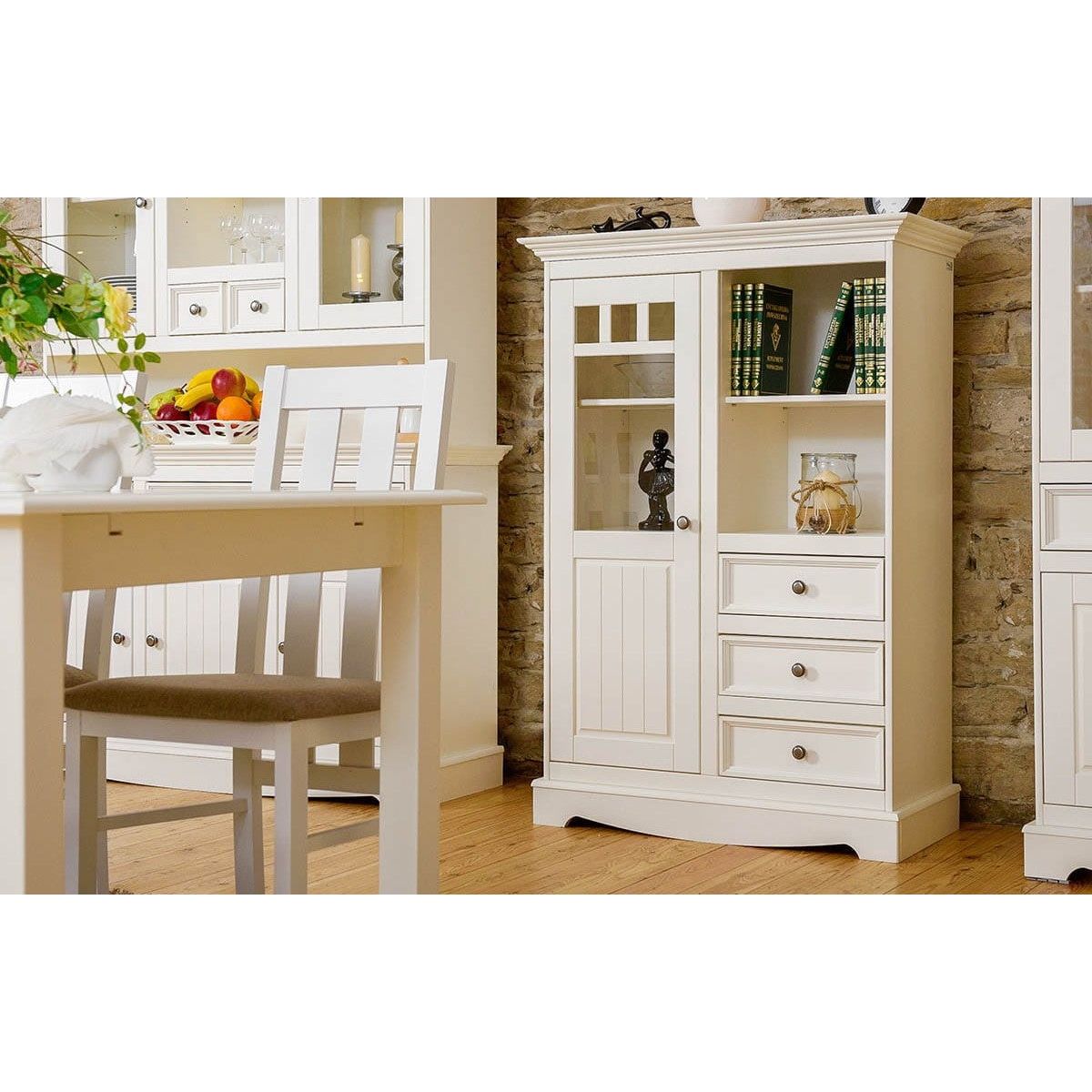 Bologna Elegante Massivholz Kiefer Glasvitrine 1.3 | Farbe weiß