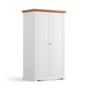 Bologna Elegante Massivholz Kiefer Kleiderschrank 2D | Farbe Weiß - Eiche