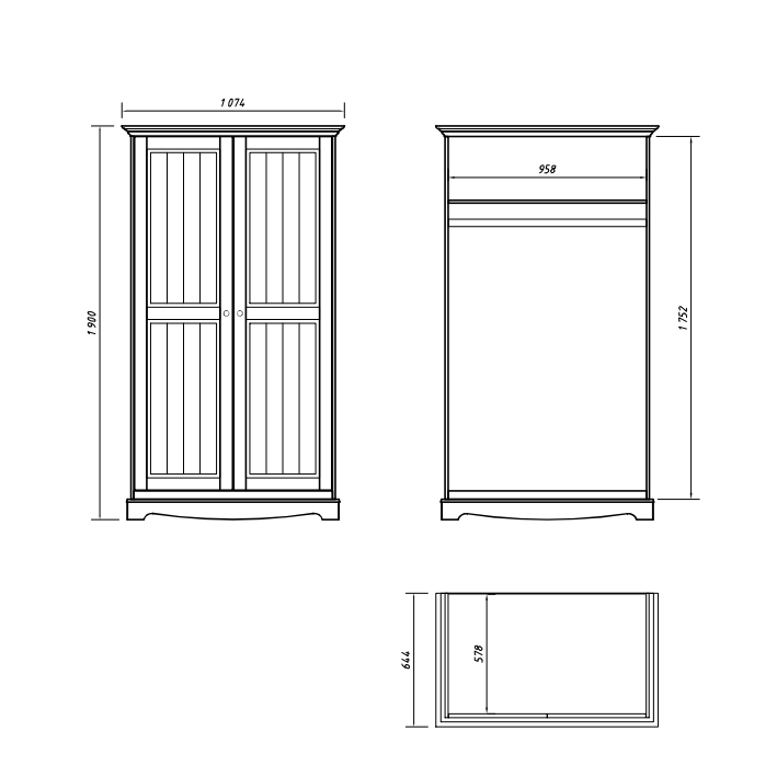 Bologna Elegante Massivholz Kiefer Kleiderschrank 2D | Farbe Weiß - Eiche