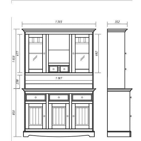 Bologna Elegante Massivholz Kiefer Kommodenaufsatz 3-Türig | Farbe weiß