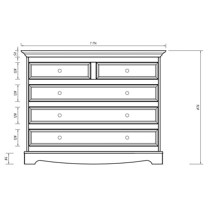Bologna Elegante Massivholz Kiefer 5 Schubladen Kommode | Farbe Graphit - Kiefer