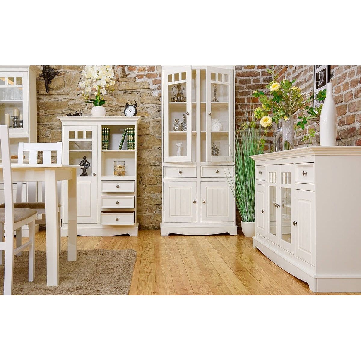 Bologna Elegante Massivholz Kiefer Kommode 4D | Farbe weiß