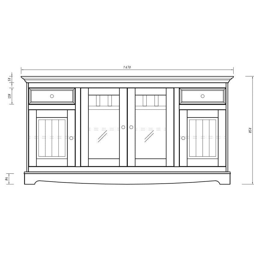 Bologna Elegante Massivholz Kiefer Kommode 4D | Farbe Weiß - Eiche