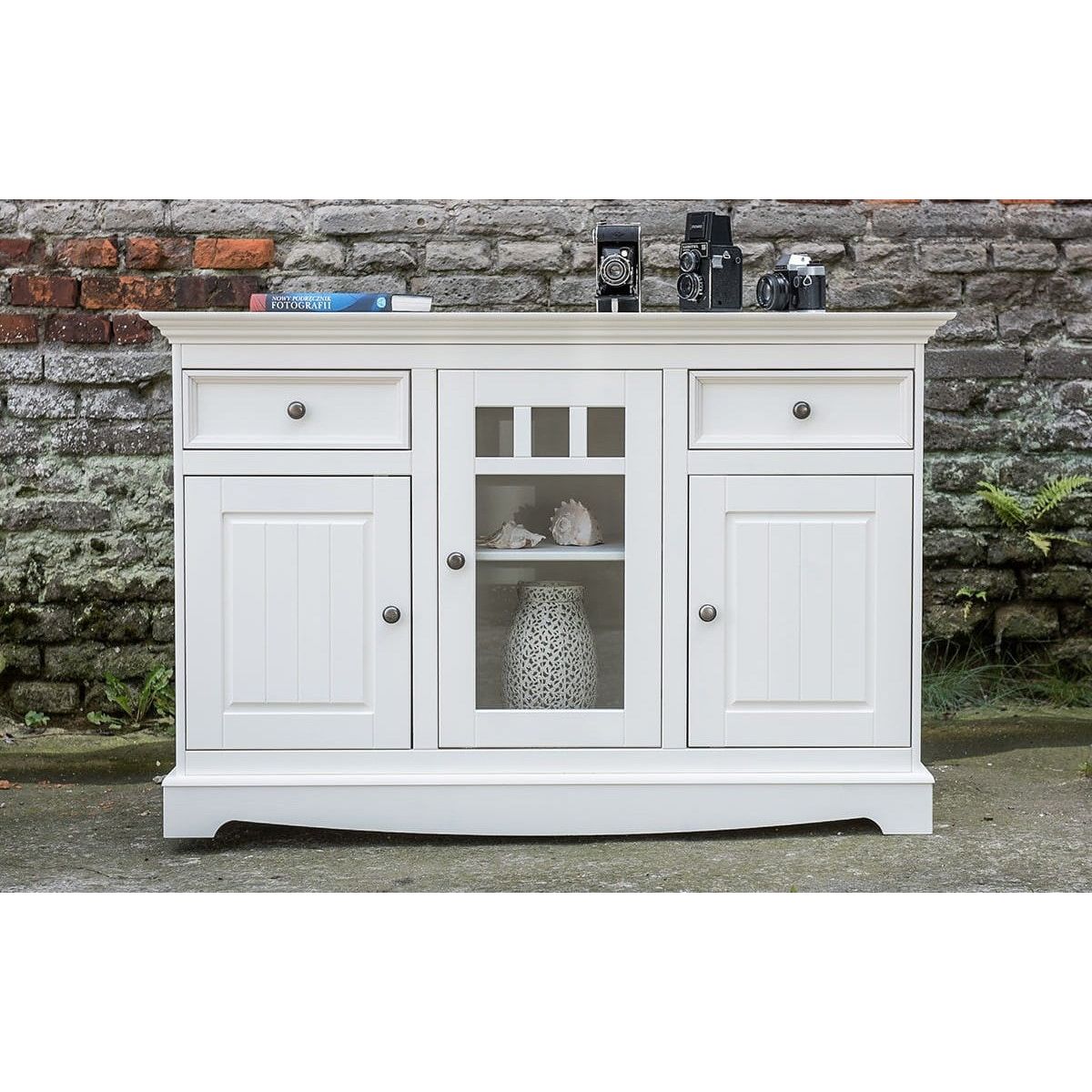 Bologna Elegante Massivholz Kiefer Kommode 3D | Farbe weiß