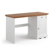 Bologna Elegante Massivholz Kiefer Schreibtisch 1-Türig | Farbe Weiß - Eiche