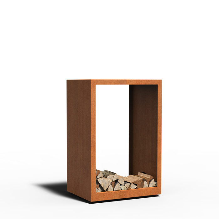 Cortenstahl Holzlager LOGG mit rollen