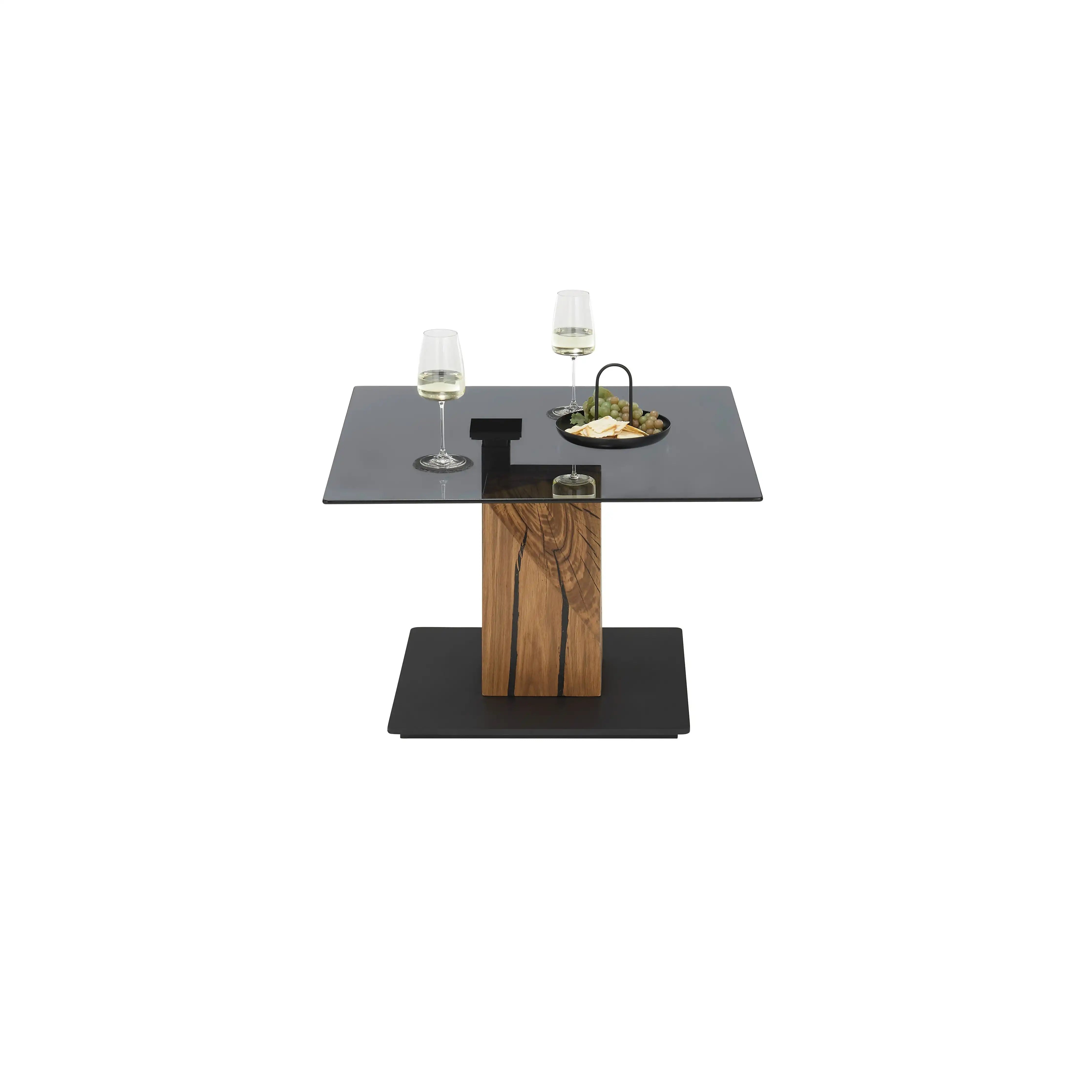 BALSTA Couchtisch Mit Lift Glasplatte Grau II Eiche Säule Geölt MDF Boden Schwarz