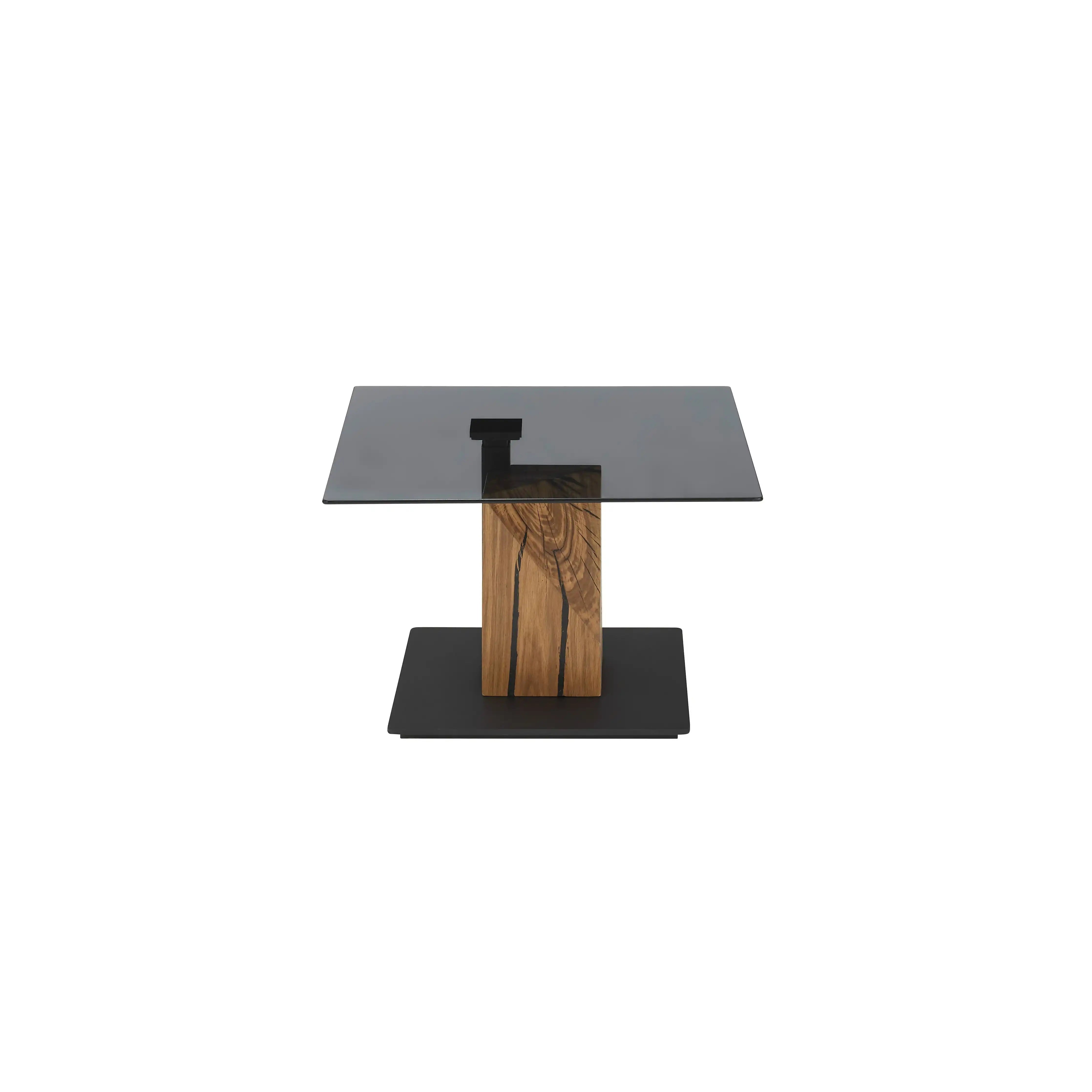 BALSTA Couchtisch Mit Lift Glasplatte Grau II Eiche Säule Geölt MDF Boden Schwarz