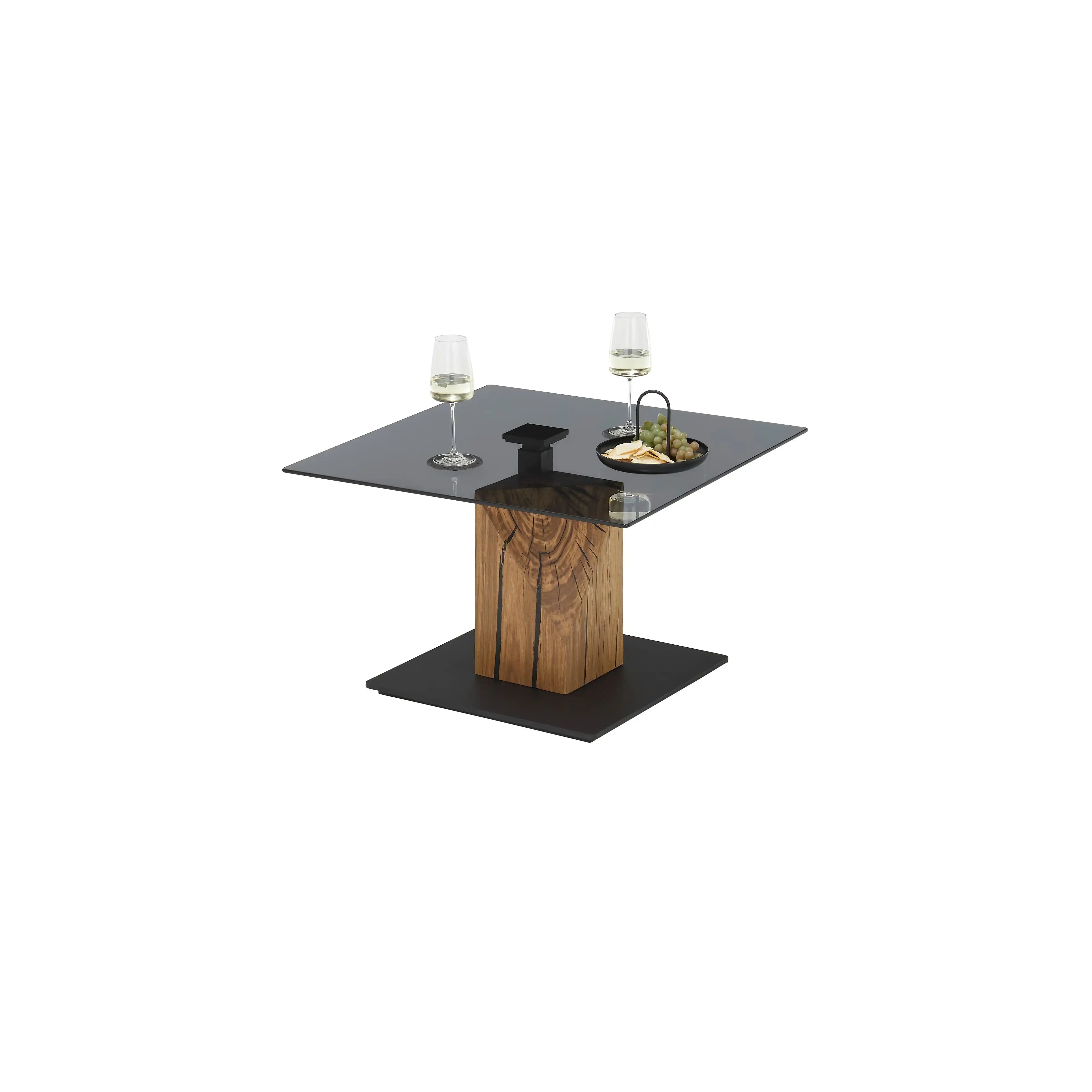 BALSTA Couchtisch Mit Lift Glasplatte Grau II Eiche Säule Geölt MDF Boden Schwarz