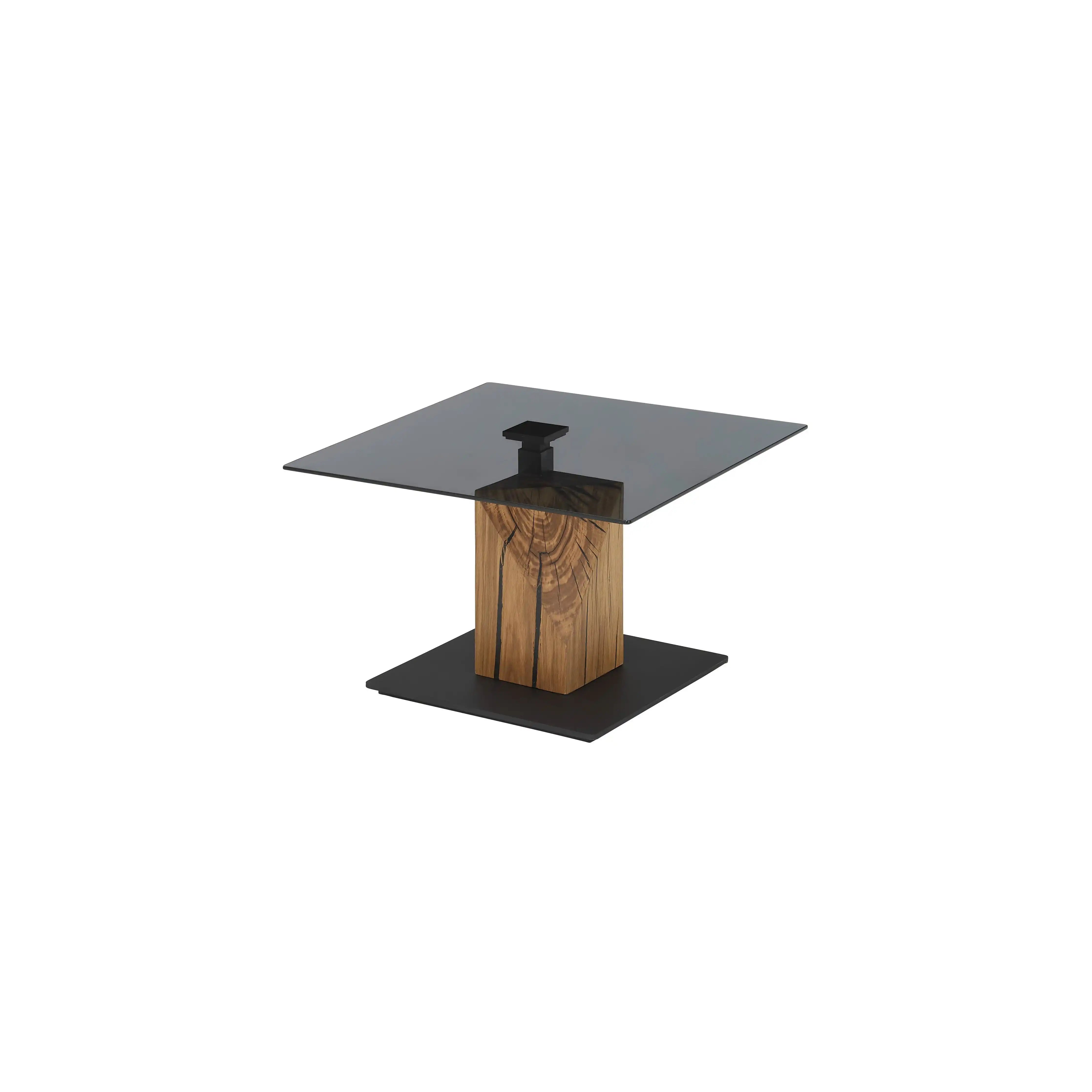 BALSTA Couchtisch Mit Lift Glasplatte Grau II Eiche Säule Geölt MDF Boden Schwarz