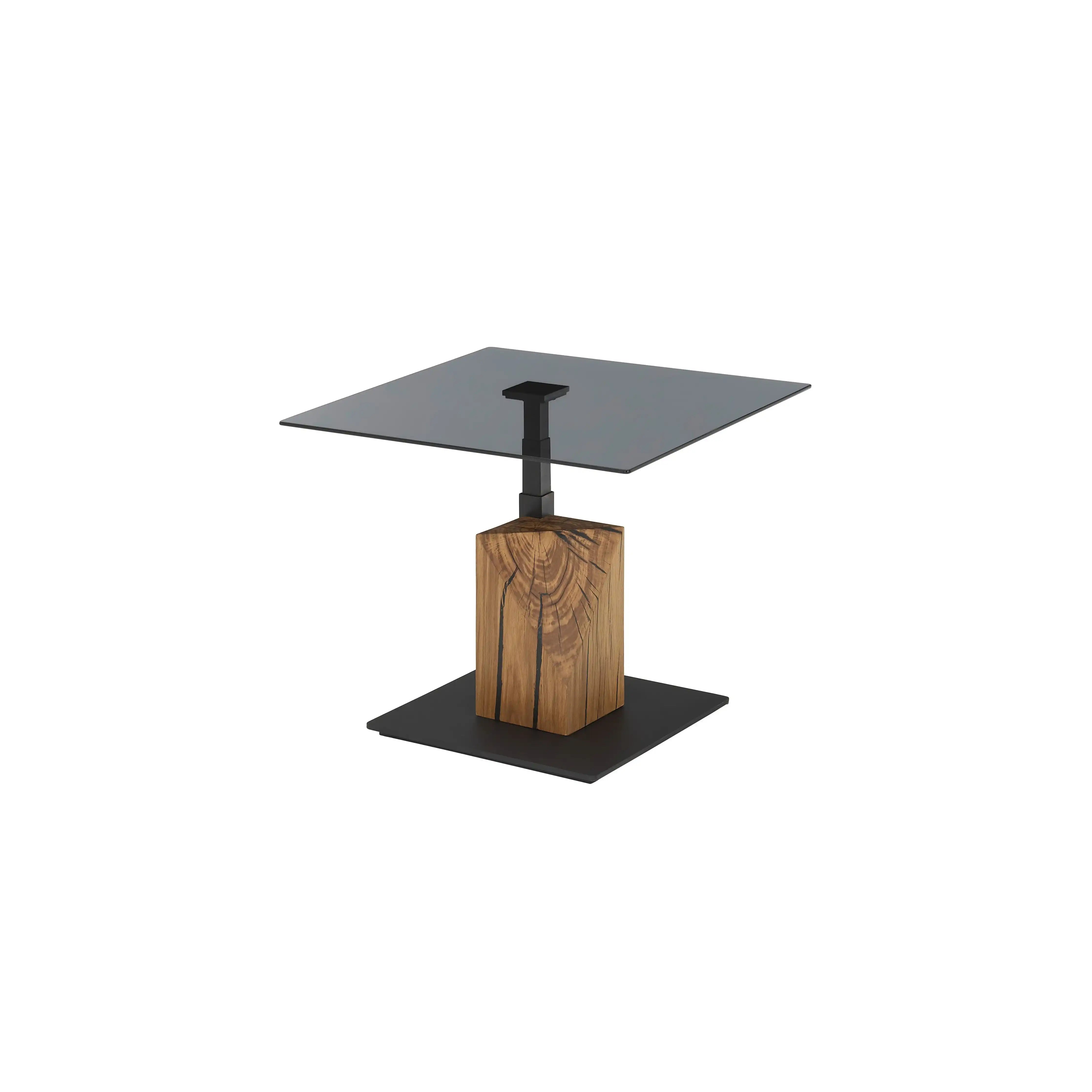 BALSTA Couchtisch Mit Lift Glasplatte Grau II Eiche Säule Geölt MDF Boden Schwarz