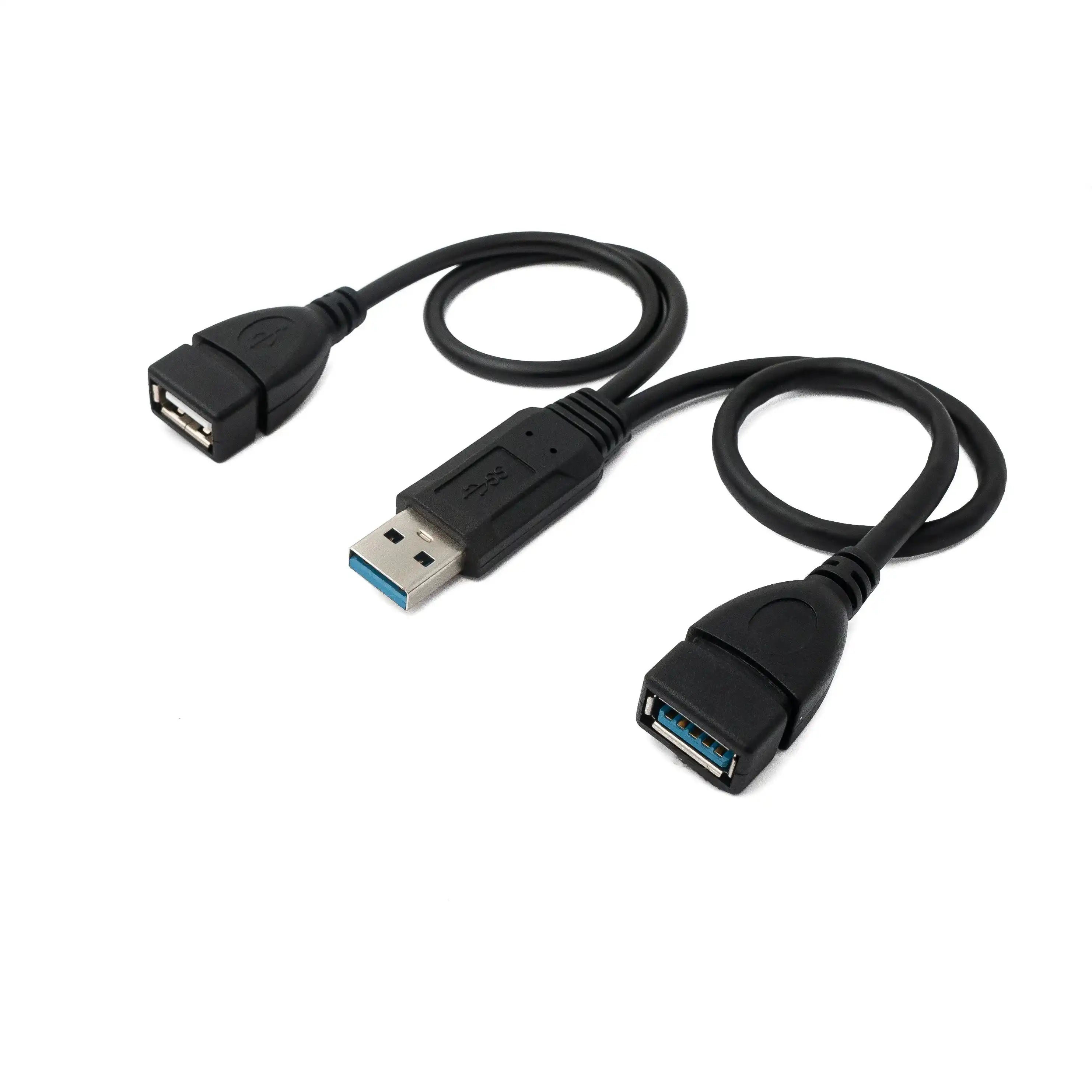 SYSTEM-S USB 3.0 Kabel 30cm Typ A & 2.0 Typ A Buchse zu 3.0 Typ A Stecker Schwarz