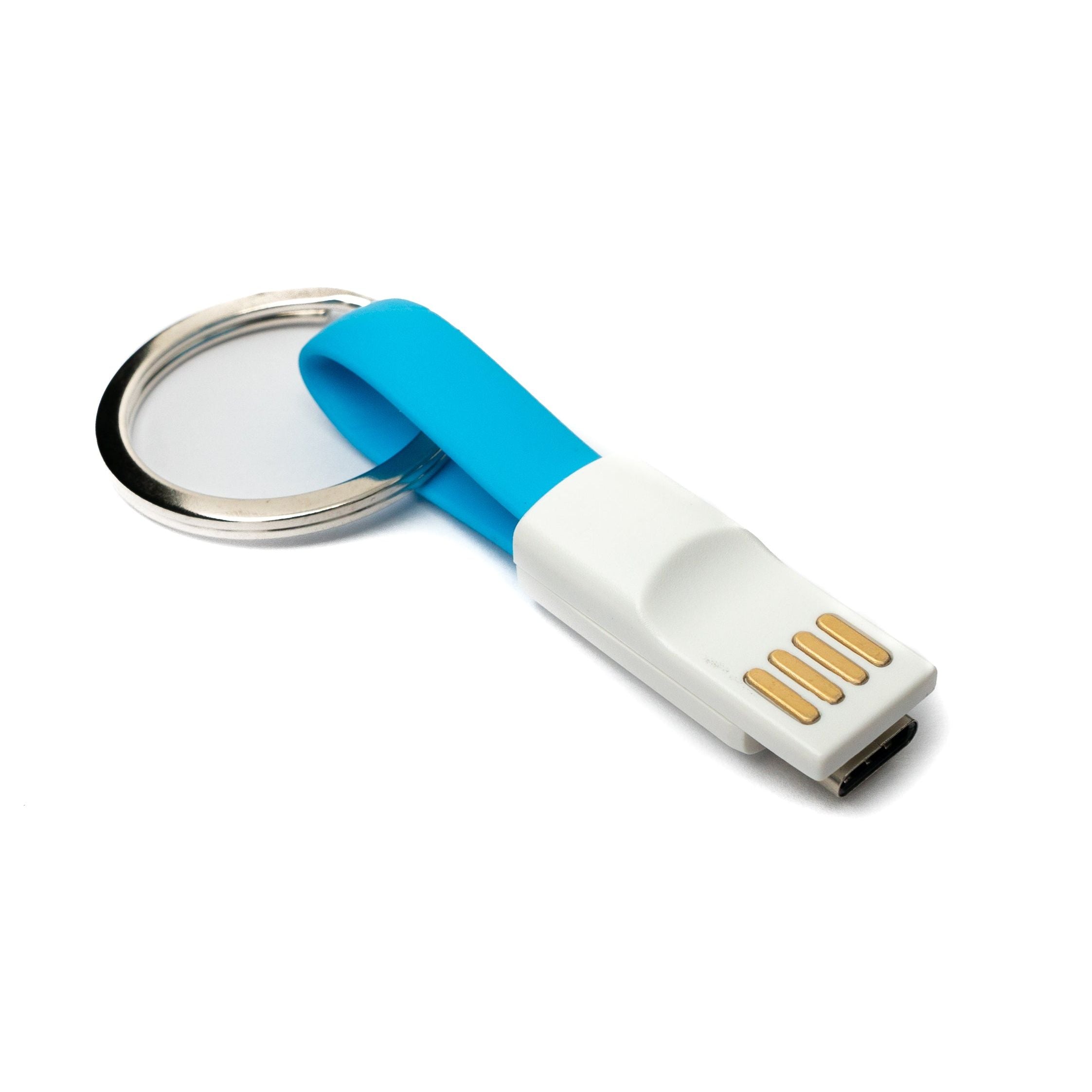 SYSTEM-S USB 3.1 Schlüssel Anhänger Kabel 10cm Typ C Stecker zu 2.0 Typ A Stecker in Blau