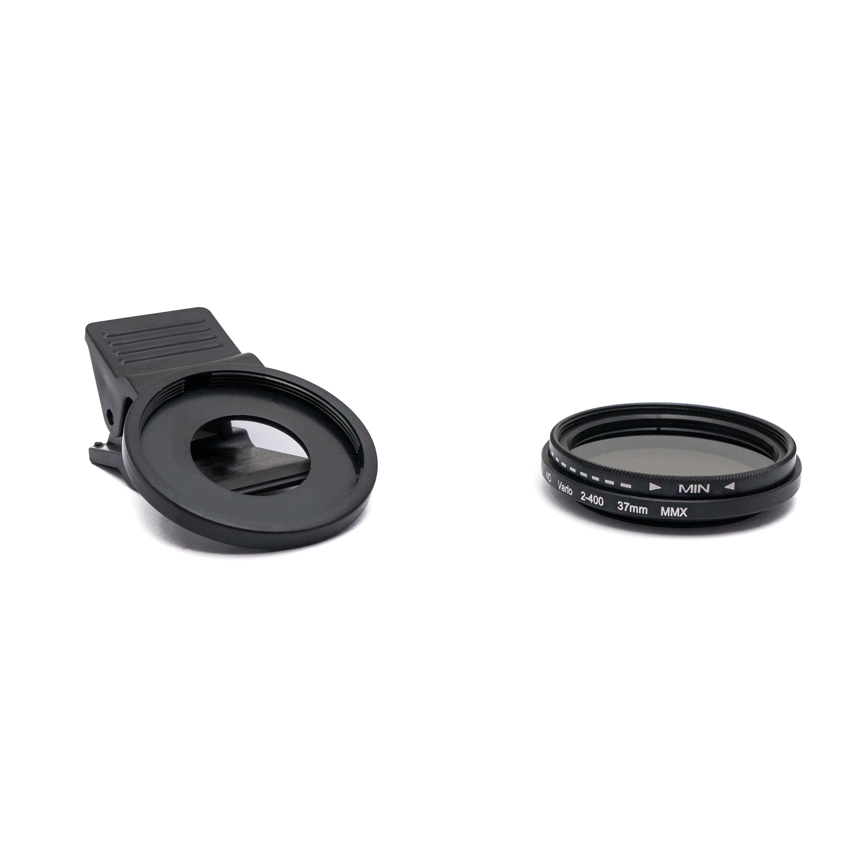 SYSTEM-S ND Vario Filter 37 mm 2 bis 400 Grau Linse mit Clip für Smartphones in Schwarz