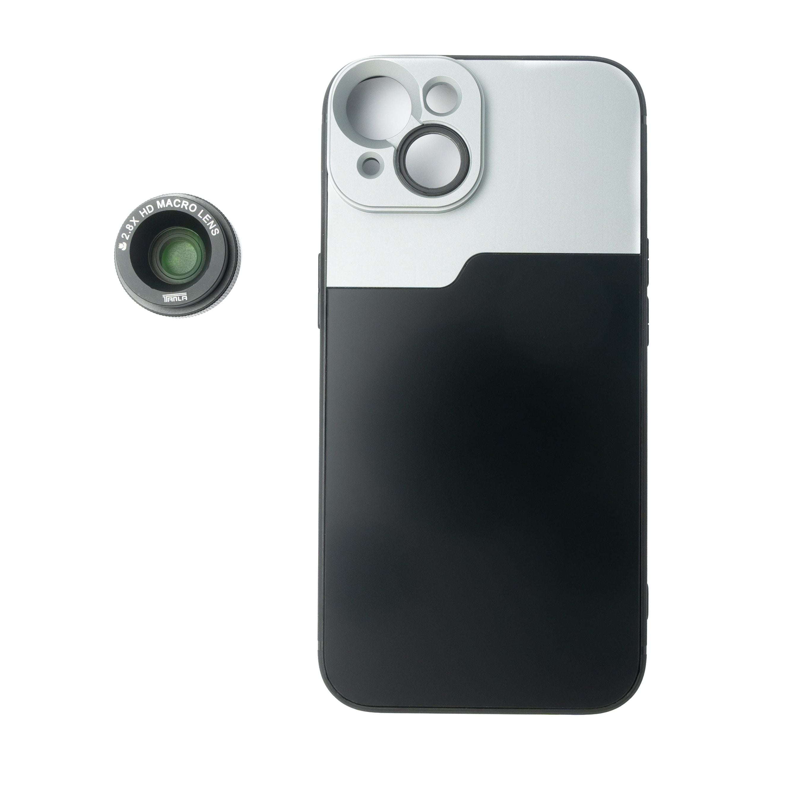 SYSTEM-S Makro Linse 2.8x HD Filter mit Hülle in Schwarz für iPhone 13