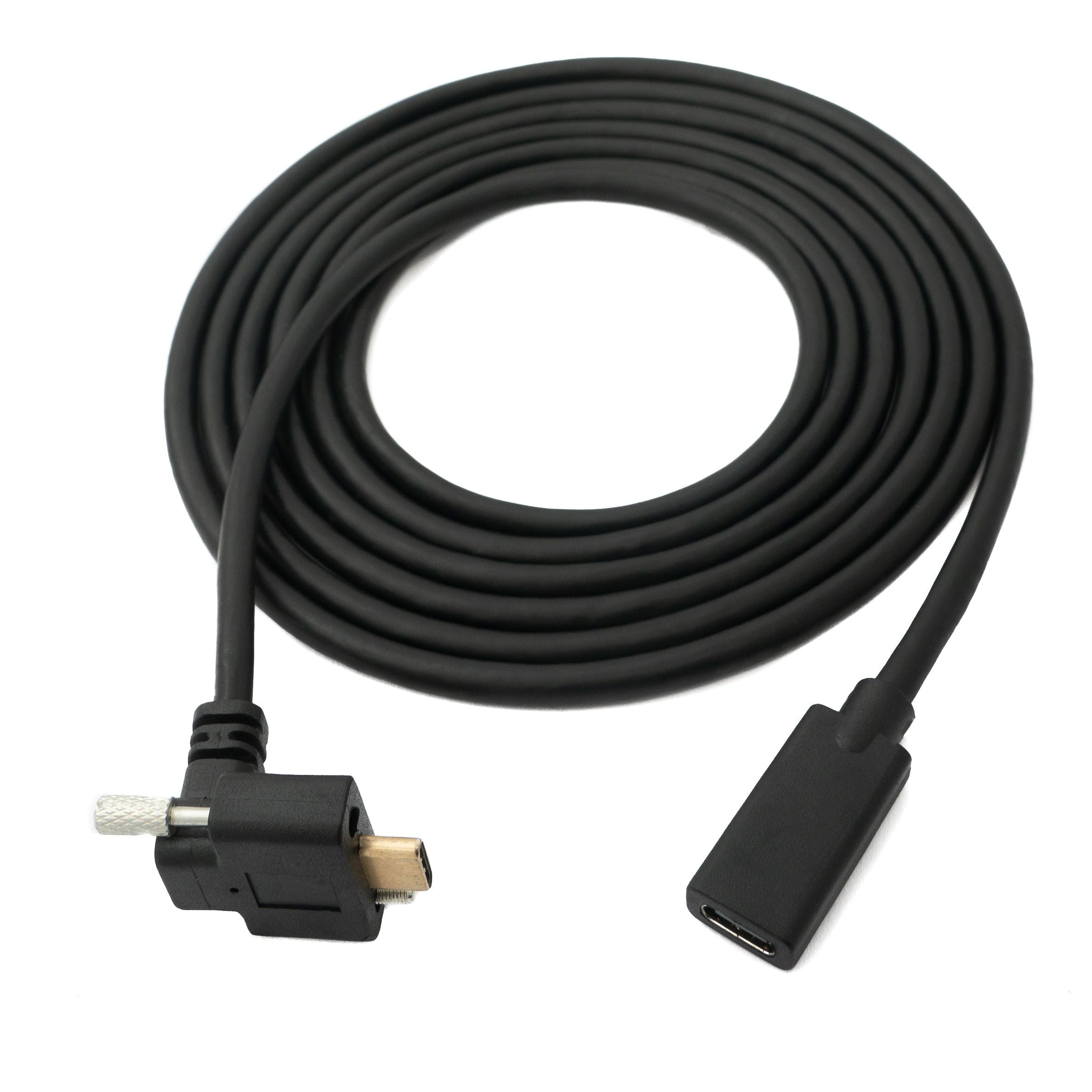 SYSTEM-S USB 3.1 Gen 2 100W Kabel 1,8 m Typ C Stecker zu Buchse Schraube Winkel in Schwarz