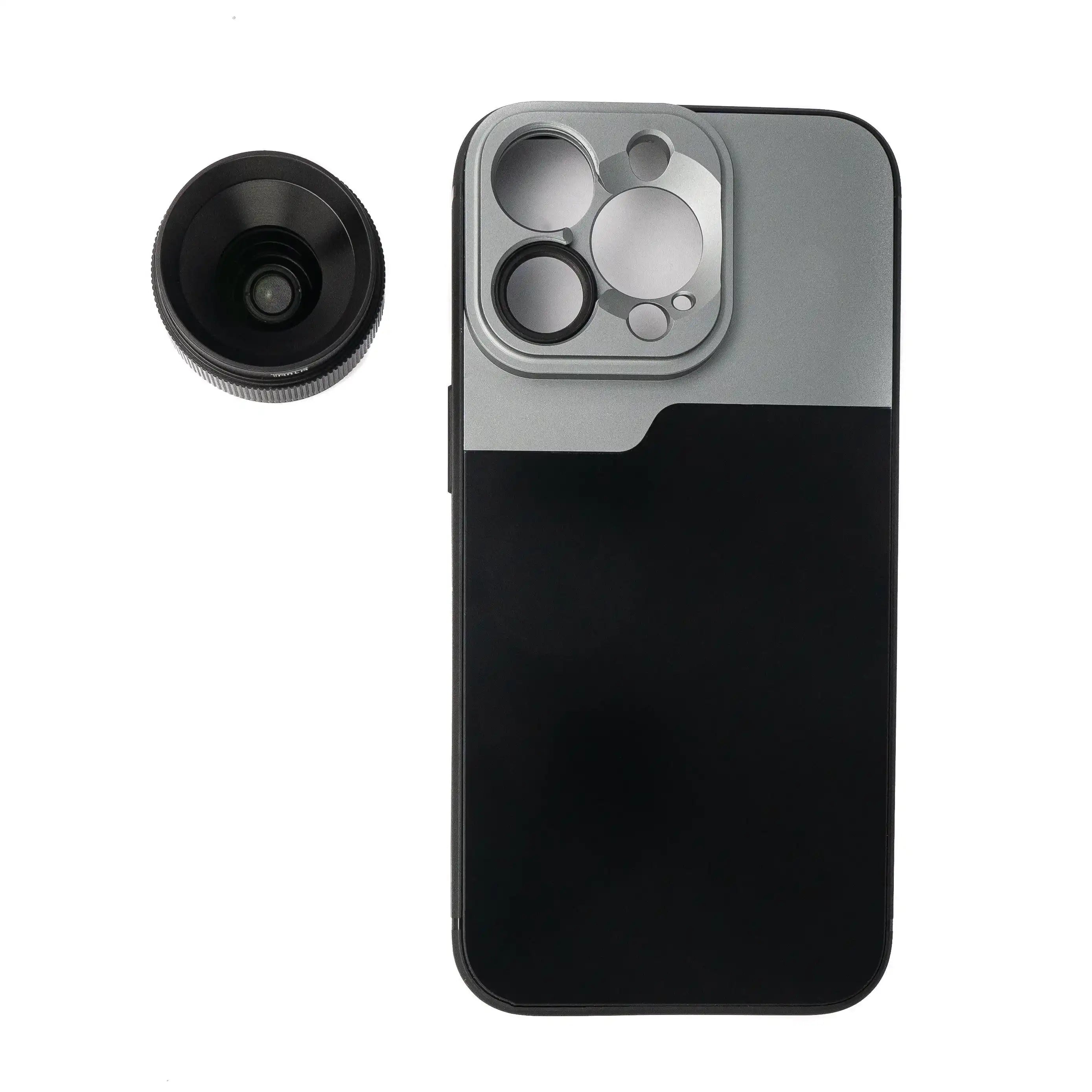 SYSTEM-S Makro Linse 1.1x bis 2.8x Filter mit Hülle in Schwarz für iPhone 13 Pro